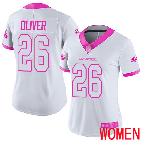 Atlanta Falcons Limited White Pink Women Isaiah Oliver Jersey NFL Football #26 Rush Fashion